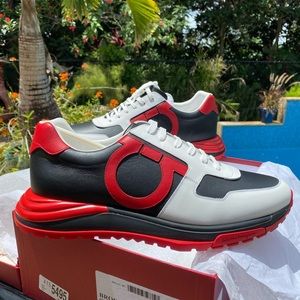 Authentic Ferragamo Brooklyn Gancio Logo Brooklyn Trainer Sneakers 12D